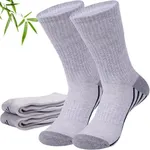 Sunew Thick Men Bamboo Socks, Unisex Compression Running Hiking Crew Moisture Wicking Anti Slip Indoor Home Training Tennis Dress Socks Gray 3 Pairs L