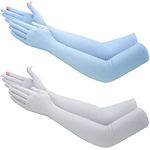 Jecery 2 Pairs UV Long Sun Gloves Women's Sunblock Driving Gloves Non Slip Full Finger Arm Sun Protective for Outdoor Sports(Gray, Blue), Gray, Blue, 20.08 inches long, 3.35 inches wide