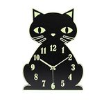 Topkey Luminous Non ticking Silent Wall Clock Animal Design Clock for Child, Battery Operated (Not Included) –Black Cute Cat