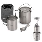 Lixada Camping Cookware,3 PCS Cookware Set Titanium 750ml Pot,420ml Water Cup Mug with Lid Collapsible Handle Folding Spork for Outdoor Camping Hiking Backpacking 750ML Pot+420ML Cup+Spork