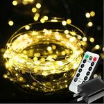 EShing Plug in Fairy Lights with Adapter Remote Timer, 8 Modes 33ft 100 LED Dimmable String Lights, Waterproof Firefly Starry Lights Twinkle Lights for Indoor Outdoor Decor (Warm White)