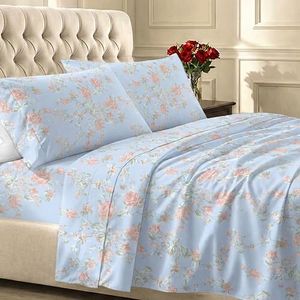 California Design Den Floral Printed Queen Sheet Set - 400 Thread Count Sateen, Natural 100% Cotton Sheets Queen Size Bed Set, Deep Pockets, Cooling and Durable Bedding - Antique Rose