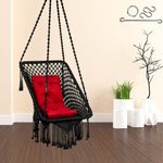 Swing/Swing for Balcony/Swing for Adults/Swing Chair for Adults for Home/Swing for Indoor Outdoor Premium Rectangular Swing Chair with Red L Cushion & Free Hanging Kit Included-Black