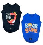 Golden Tails Printed Tshirts for Dogs and Cats Pet Costumes Dog Shirts - Black and Royal Blue (Small 14") Set of 2 T-Shirts