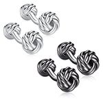 Honey Bear Knot Cufflinks - Stainless Steel for Men's Shirt Wedding Business Gift Silver Black (2 Pairs Without Box)