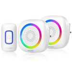 TECKNET Wireless Doorbell, Plug in Door Bells Wireless Cordless with 2 Receivers, IP66 Waterproof Wireless Door Chime Kit with RGB Light, 400M Wireless Range, 60 Chimes, 5 Volume Level (White)