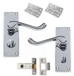 Golden Grace Victorian Scroll Polished Chrome Door Handle Privacy Pack 120mm +Hinges &63mm Latch