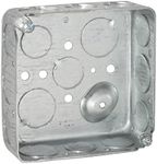Airmont Products AP-12080, 4” Square Electrical Box, Drawn Construction, Ten ½” and Six ¾” Knockouts, Raised Ground, 21.0 Cu. in. Capacity, 1-1/2” Deep, Galvanized Steel, Combination Screw Heads