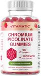 Vitamatic Chromium Picolinate 1000 mcg - 90 Gummies - High Potency Chromium - Raspberry Flavor