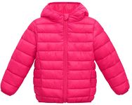 Happy Cherry Girl's Packable Lightweight Winter Coat Hooded Puffer Jacket Quilted Winter Jacket Warm Outerwear Rose Pink 7-8 Years