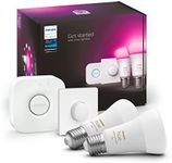 Philips Hue White & Colour Ambiance Starter Set with E27 Bulbs Pack of 2 (1100), Smart Button + Hue Bridge, Test Winner Stiftung Warentest (01/2024), 16 Million Colours Controllable by Voice and App