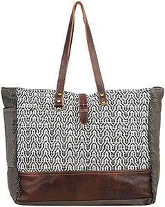 Myra Bag Elliptical Upcycled Canvas & Leather Weekender Bag S-1553