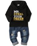 YALLET Toddler Baby Boy Clothes, Long sleeve Letter Hoodies Top+Ripped Denim Pants 2pcs Fall Winter Outfit Sets