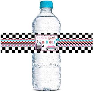 50’s Sock Hop Birthday Waterproof Water Bottle Sticker Wrappers, 20 1.75" x 8.5" Wrap Around Labels by AmandaCreation