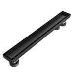 EXF Offset Linear Shower Drain 24 Inch Matte Black with Reversible Flat & Tile Insert Cover, Stainless Steel Rectangle Shower Floor Drain with Hair Catcher, Adjustable Feet