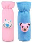 PRUEDDLE KIDS Soft Plush Stretchable Baby Feeding Bottle Cover for Baby Upto 250ml | Baby Bottle Feeding Cover Tote Bag Carrier Bag, Size-20x8x8cm(Pink+Sky Blue, Combo of 2)