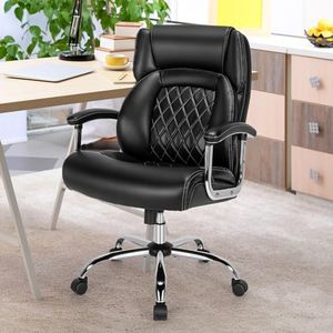 Ergonomic Office Chair for Big & Tall People, 227KG PU Leather Executive Chair with Extra Wide Seat, Heavy-Duty High Back Desk Chair with Padded Armrests for Home Office