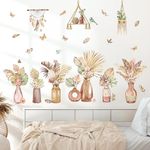 decalmile Boho Palm Leaves Wall Decals Flower Vase Tropical Plants Butterflies Wall Stickers Bedroom Living Room Sofa TV Background Wall Décor