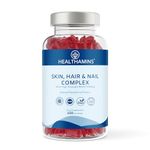 Healthamins Skin Hair & Nails Complex + High Strength Biotin 5000μg | 150 Natural Raspberry Flavour Gummies | 2.5 Months Supply | Beauty-Enhancing Nutrients | 2-a-Day | Vegan & Halal | Adults