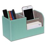 KINGFOM PU Leather Desk Organizer Pen Pencil Holder Business Name Cards Remote Control Holder (S-Mint Green)