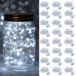 24 Pack LED Fairy Lights Battery Operated String Lights Waterproof Silver Wire, 7 ft 20 LED Firefly Starry Moon Lights Mason Jar Lights for DIY Wedding Party Bedroom Christmas (White, 24 PCS)