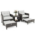 Pamapic 5 Pieces Wicker Patio Furniture Set Outdoor Patio Chairs with Ottomans Conversation Furniture with coffetable for Poorside Garden Balcony(Grey)