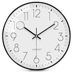 VIKMARI Wall Clock Glass with Frame Black 12 Inch Round Modern Simple Slient Non-Ticking Quartz Wall Clocks Battery Operated Easy to Read Kitchen Home Decor for Living Room,Bedroom,Office,Classroom