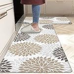 HEBE Anti Fatigue Kitchen Floor Mat Set of 2 Waterproof Non Slip Kitchen Mats Set with Runner Cushioned Floral Kitchen Rug Heavy Duty Standing Mat 17"x48"+17"x28"