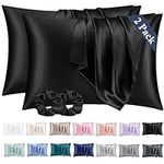 Vielit 2 Pack Satin Pillowcase for Hair and Skin,Soft as Silk Pillowcases for Hair and Skin,Easier Care than Silk Pillow Case Black Pillowcases for 50x75cm Pillow Envelope & 2 Satin Scrunchies