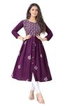 KrazzyKudy Women's Rayon Embroidered Flared Kurtis (X-Small, Purple)