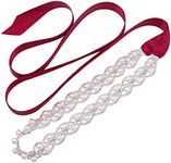 WEZTEZ Women's Crystal Wedding Sash Shining Pearls Bridal Belt Handmade Rhinestone Sash for Bride Bridesmaid Gowns (burgundy ribbon)