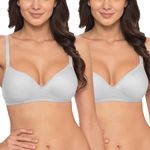 Komli - Heavily Padded Push-Up Bra - Cotton Rich - Balconette - 3/4th Coverage, Seamless, Wireless, Multiway Straps - T-Shirt Bra (K-15-GRY-2PC-38C) Grey