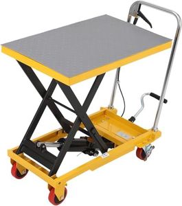 GarveeTech 330lbs Hydraulic Lift Table Cart,Manual Single Scissor Lift Table Capacity 28.4" with 4 Wheels and Non-Slip Pad for Material Handling and Transportation,Yellow