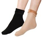 Dressify® Winter Warmer Women Thicken Thermal Seamless Boots Girl/Women/ladies Sleeping Snow Socks Beige + Black Color 1+1 Pair