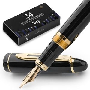 Wordsworth & Black Majesti Fountain Pen Set, Medium Nib, Includes 24 Ink Cartridges and Ink Refill Converter, Gift Case, Journaling, Calligraphy, Smooth Writing [Black Gold], Perfect for Men and Women