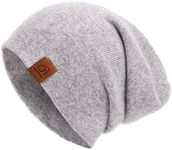 jaxmonoy Wool Cashmere Slouchy Knit Beanies Winter Hats for Women Soft Warm Double Layer Reversible Slouch Skull Beanie Cap, Light Grey, M