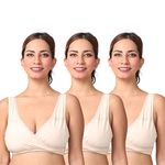 Morph Maternity Leakproof Sleep Nursing Bra | Bra for Feeding Moms | Non-Padded Wire | Pull Over Cup for Easy Feeding | & Skin Friendly | Pack of 3 | Skin | L