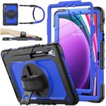 SEYMAC stock Case for Samsung Galaxy Tab S9 FE 10.9 Inch/ S9 11'' 2023 with Screen Protector, 360 Rotating Hand Strap/Stand, Pen Holder, Drop-Proof & Shockproof Case for Samsung Tab S9/S9 FE, Blue