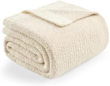 Snuggle Sac Queen Size Oversized Super Soft Bed Blanket - Warm & Cozy Knit Fuzzy Microfiber Blankets in Heather Ivory, 90 x 90