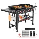 Royal Gourmet GD405A 4 Burner Propane Gas Grill and Griddle Combo with Grilling Gear Set, Griddle Grill Combo with Foldable Side Tables for Outdoor Cooking While Camping or Tailgating, Black