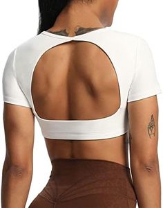 Aoxjox Short Sleeve Crop Tops for Women Clarissa Hollow Back Workout Crop T Shirt Top, A White, Small