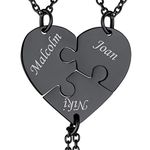 Personalized Heart Puzzel Piece Necklace for 3 Black BFF Best Friends Jewelry Three Friendship Necklaces for Grils