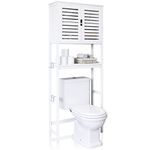 SMIBUY Bathroom Over The Toilet Storage Cabinet, 2 Door Bamboo Cabinet Organizer, Freestanding Space Saver Toilet Rack with Adjustable Inside Shelf and Open Shelf (White)