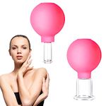 Glass Facial Cupping Set with Silicone Ball 2 PCS Silicone Vacuum Suction Massage Cups, Cupping Massage Therapy Set Fireless Cupping for Facelift Wrinkles Anti Cellulite Body Shoulder Muscle Massager Eyes Face Body (Rose Red)