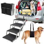 Dog Car Ramps for Large Dogs, WHDPETS Aluminum Dog Stairs Support up to 180lbs, Foldable Pet Ladder Ramp with Nonslip Surface for High Beds, Trucks, Cars and SUV, 5 Steps