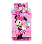 Disney - 98563 - Jerry Fabrics Bedding Set, Cotton - Minnie Stripe - Multicolored (Pink) Duvet Cover 140 x 200 cm and Pillowcase 70 x 90 cm