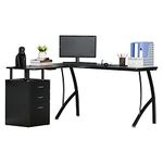 HOMCOM L-Shaped Computer Desk Table with Storage Drawer Home Office Corner Industrial Style Workstation for A4 Files 143.5 x 143.5 x 76cm, Black