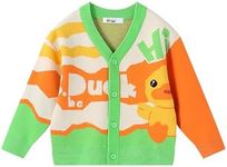 B.Duck Girls Boys Knit Cardigan Sweaters Cute Cartoon Yellow Duck Graphic Printed Long Sleeve V Neck Button Down Clothes for Toddler Unisex Kids Green Size 11-12 Years