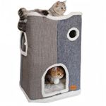 Spindro 3-Level Cat House for Indoor Cats, Large Adult Cat Cave Bed Cats Cube House with Scratch Pad Cat Towers, Cute Kitten Condo Hideaway Hut with Soft Pillow Mat for Multi Pets Under 30 lbs