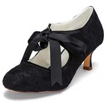 JIAJIA 140311 Bridal Lace Satin Low Heel Closed Toe Prom Party Dance Wedding Shoes Color Black,Size 5.5 UK / 39 EU